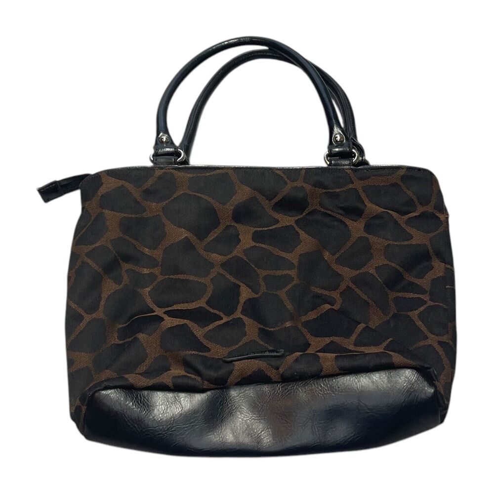 Nine & Co by Nine West Womens Brown Black Leopard Double Handle Handbag Tote Bag - Picture 2 of 6